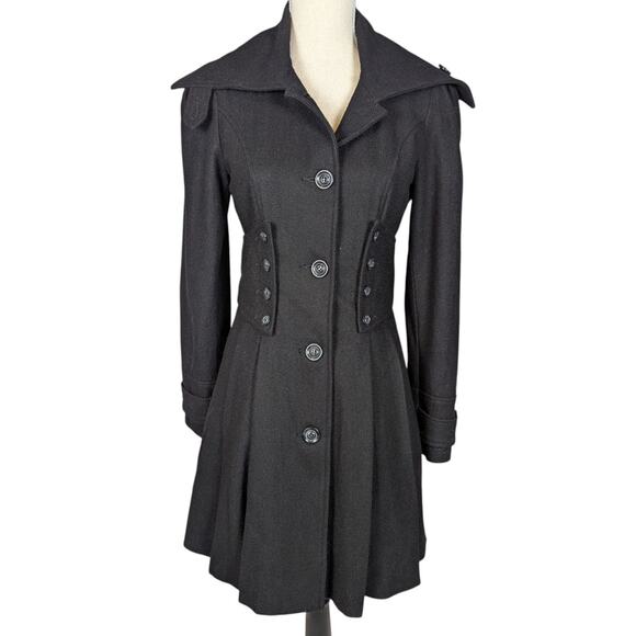 Hazel Hazel Black Wool Blend Fit & Flare Military Coat Size Small - Picture 1 of 16